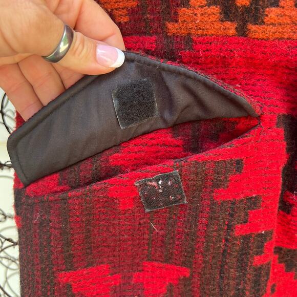 Vintage 80s 90s Woolrich maroon orange Tribal Aztec Southwestern Blanket Coat - Picture 5 of 10